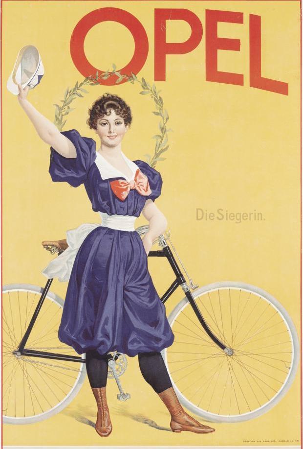 Werbeplakat Opel, Frauenbild im Wandel, das Fahrrad als Symbol der Emanzipation von Frauen