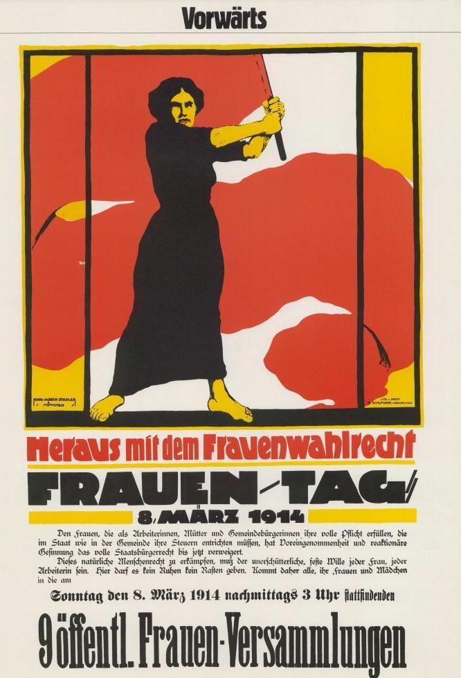 Abgebildet ist ein Plakat zum Frauen-Tag 1914 