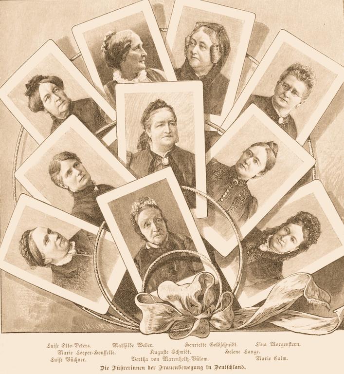 Die Grafik aus der Zeitschrift "Die Gartenlaube" von 1894 Vertreterinnen der Frauenbewegung in Deutschland